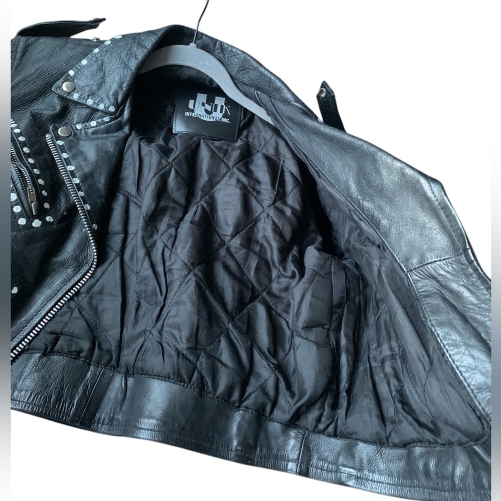 Vintage Black Leather Jacket Coat Artist Signed Mary Shell Fairy Painting Back - Picture 5 of 16